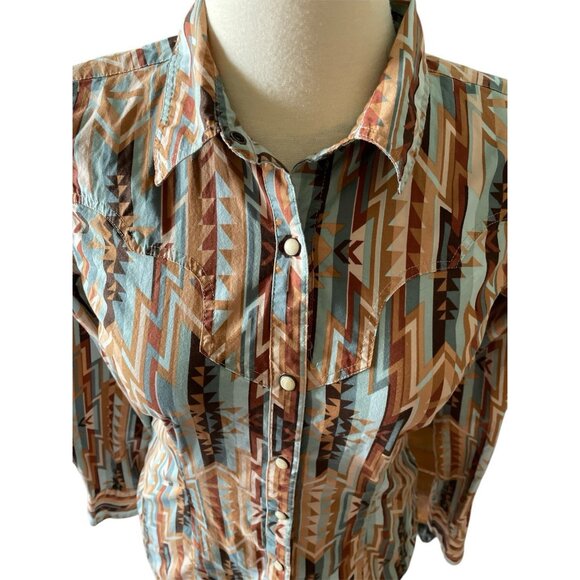 Rodeo Western Aztec Snap Shirt With Long Sleeves Snap Closures Size S - Picture 6 of 9